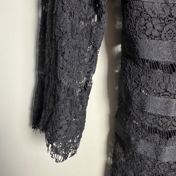 Philosophy Blues Original Women's 3/4 Sleeve Crochet Lace Sheer Top Black Size 8 - Picture 2 of 12